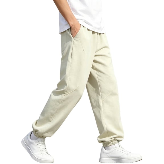 Hduncf Boys Joggers Sweatpants Elastic Waist Jogger Pants Kids Summer Casual Lightweight Breathable Athletic Pants with Pockets Beige 5-6Years