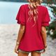 thumbnail image 2 of Gibobby Playera de Manga Corta Casual Suave Top punto hueco color sólido Blusa ropa mujer manga corta informal primavera y verano(Rojo,XL), 2 of 5