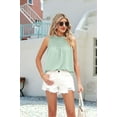 thumbnail image 4 of Womens Ruffle Neck Sleeveless Tank Tops Bean Green S, 4 of 8