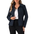 thumbnail image 1 of Abrigo de invierno de mujer Inspire Chic con contraste, cuello de solapa, bolsillo y botón simple, talla XL, azul oscuro, 1 of 6