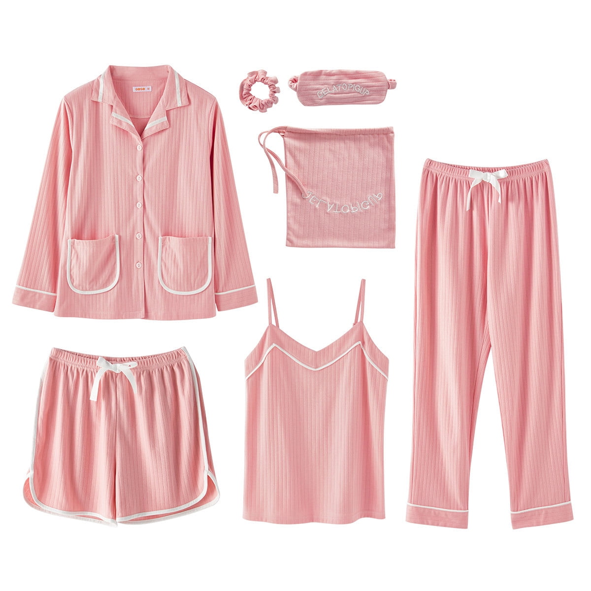 Women's Pajamas Set Pyjamas, 7PCS Sleepwear Nightwear Button Down Soft