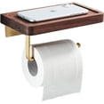 thumbnail image 1 of Soporte de papel higiénico de madera con estante, dispensador de papel higiénico rústico y estante para teléfono, sin taladrar ni atornillar, montado en la pared para baño, 1 of 5