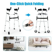 Costway Folding Aluminum Alloy Wheel Walking Frame Adjustable Walker with Armrest Support Silver
