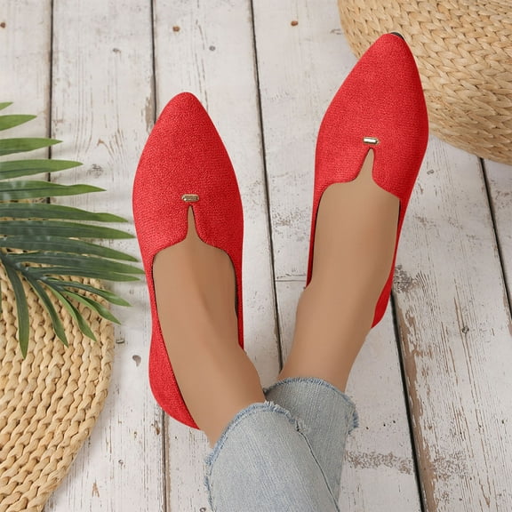OWUUcdse Comfort Shoes for Women, Casual Casual Pointed Toe Slip-on Flats for Women Red Size 8.5