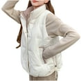 thumbnail image 5 of Busydd Womens Down Vest Solid Color Sleeveless Winter Vest for Women Casual Stand Collar Warm Puffy Vest Fashion Button Zipper Women's Outerwear Vests with Pockets L, 5 of 5