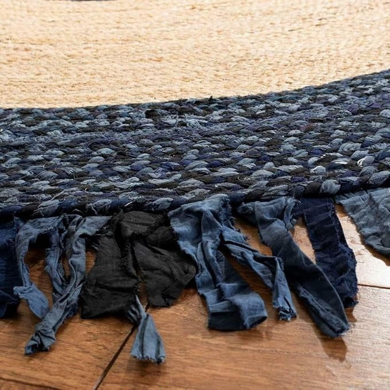 Indian Handwoven Braided Natural Jute with Blue Cotton Jhalar Round Rug, Bedroom, Entryways, Dining Room, Hallways, Kids' Rooms, Size - (8' Round)