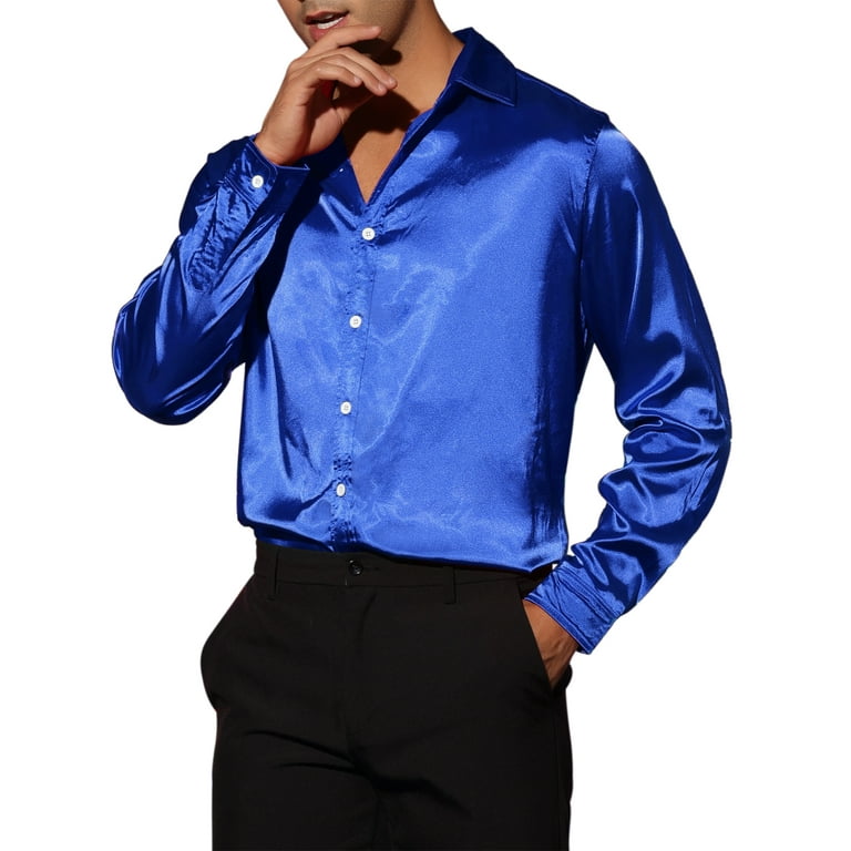Blue satin hotsell shirt mens