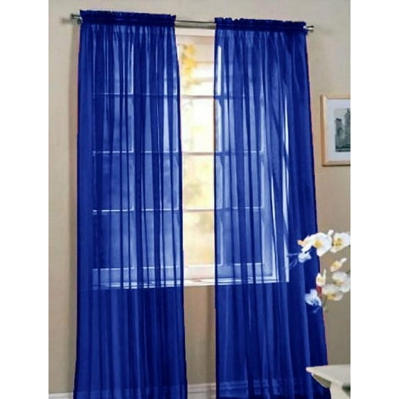 Elegant Comfort�� 2 Piece Solid SHEER PANEL with ROD POCKET - Window Curtain 40-inch width X 84-inch Length - Neon Blue