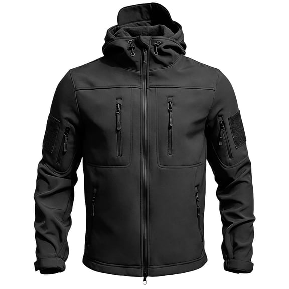Men's Tactical Fleece SoftShell Jacket Waterproof Winter Coat Zip Up Hoodies bearskin hoodie For Men with Multi-pockets Black XL