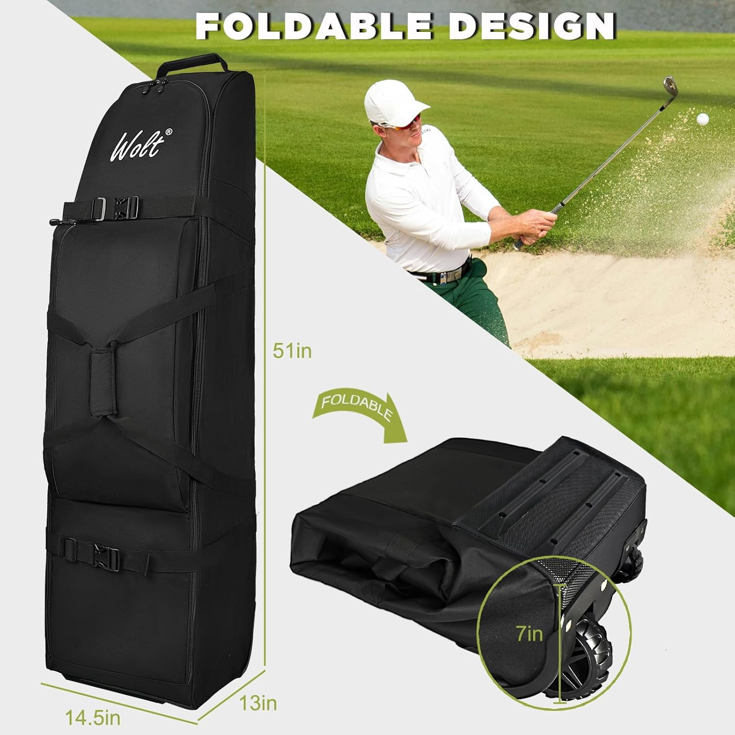 WOLT Golf Club Travel Bag With Wheels Soft Padded-Resistant and Waterproof Golf Travel Bag for Airlines