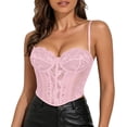thumbnail image 7 of cocolona Push Up Cropped Overbust Corset Lace Floral Textured Sheer Bustier Solid Color Camisole Tops, 7 of 7