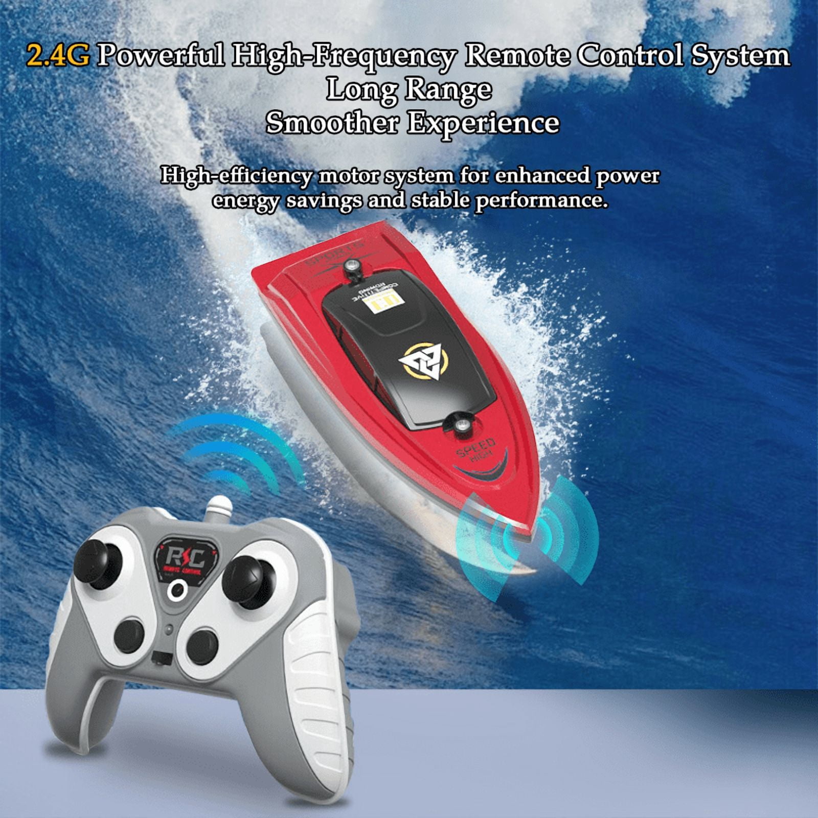High-Speed RC Boat, Dual Motor Waterproof Toy Speedboat for Pools & Lakes