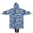 thumbnail image 2 of Oversized Wearable Blanket Hoodie,Blue Soccer Themed Pattern Sherpa Blanket Hoodie with Super Pockets,Super Warm Fuzzy Pullover for Women & Men, 2 of 6
