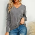 thumbnail image 2 of Womens' Fashion Sweaters Solid Color Long Sleeved Knitted Casual Dark Gray V Neck Fall/Winter Oversized Sweater S-2XL, 2 of 6