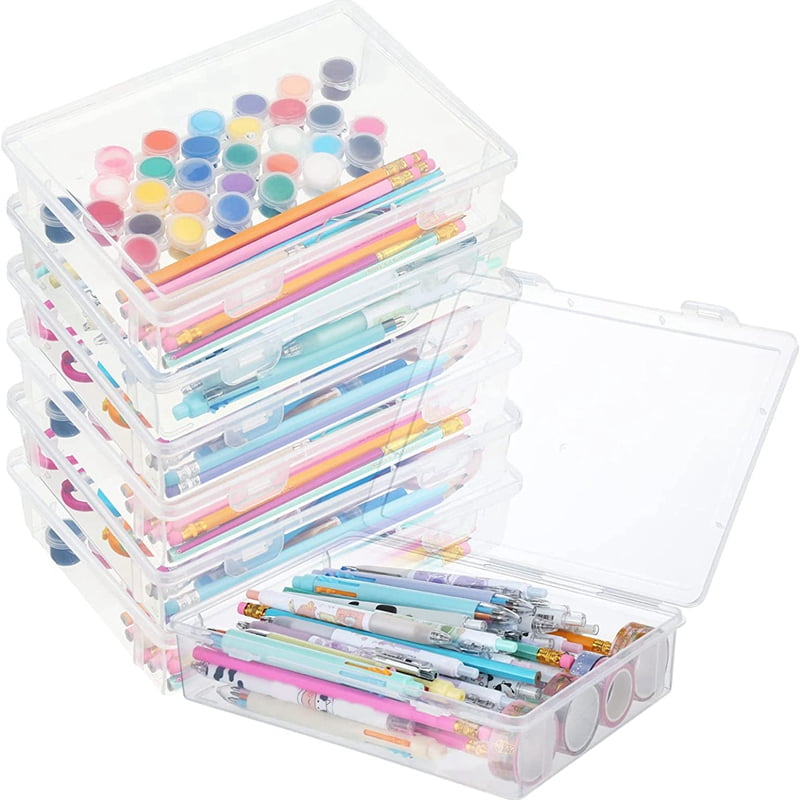 6 Pcs 7In x 9In x 2In Plastic Storage Box with Lid Multipurpose Craft Organizer Plastic Containers Clear Pencil Case