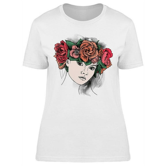 Girl With Flowers Design T-Shirt Women -Image by Shutterstock, Female Medium