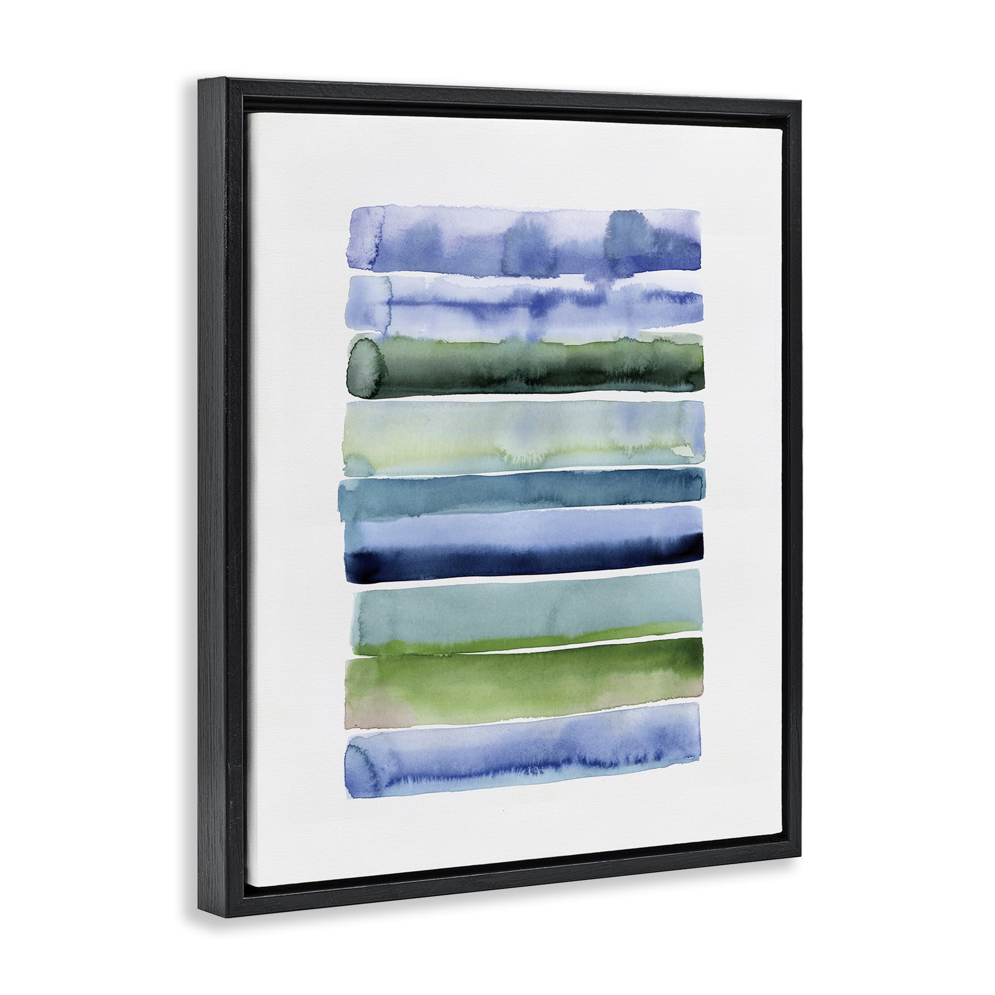 Stupell Industries Green & Blue Ombre Stripes Abstract Painting Black Floater Framed Canvas Art Print Wall Art, 17 x 21