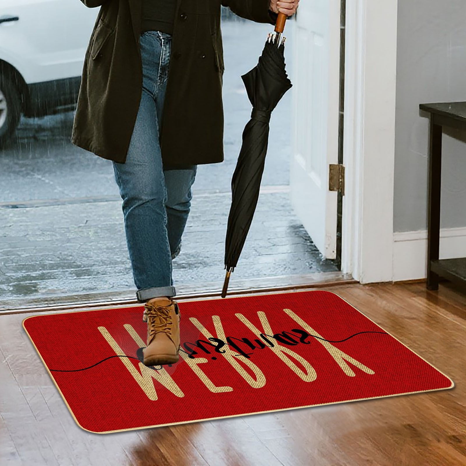 Merry Christmas Snowflake Welcome Decorative Doormat, Seasonal Winter Low-Profile Floor Rug Switch Mat for Outdoor 15.75x23.62 Inch