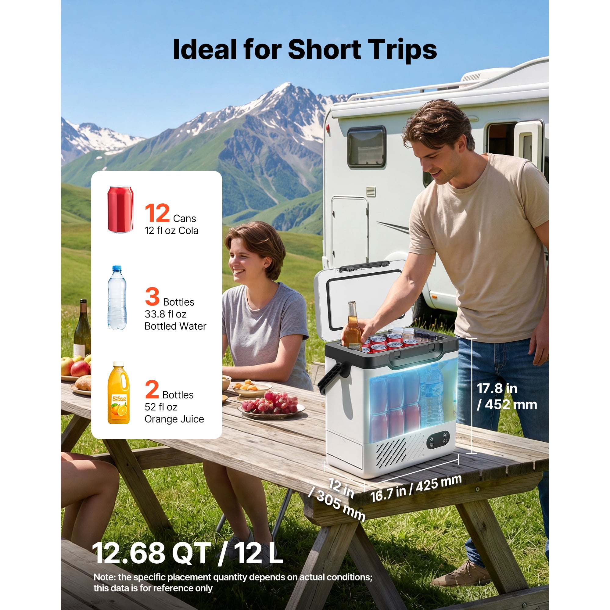 KFFKFF 12 Volt Refrigerator, 12.68 QT/12L Portable Car Freezer with Handle, Electric Compressor Cooler for DC 12V/24V and AC 100-240V, Adjustable Temperature Range -4°F to 68℉, Ideal for Travel
