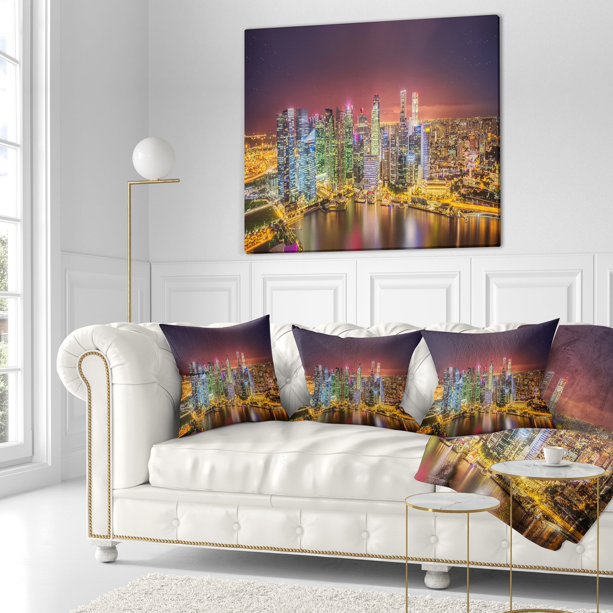 Designart Singapore Skyline View of Marina Bay - Cityscape Throw Pillow - 16x16