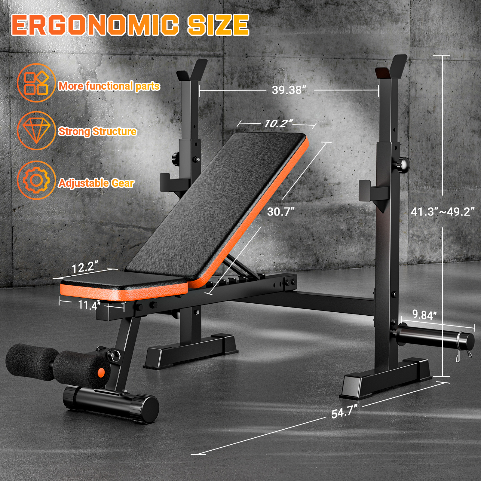 GIKPAL 6-in-1 Weight Bench, 660 lbs with Squat Rack photo 7