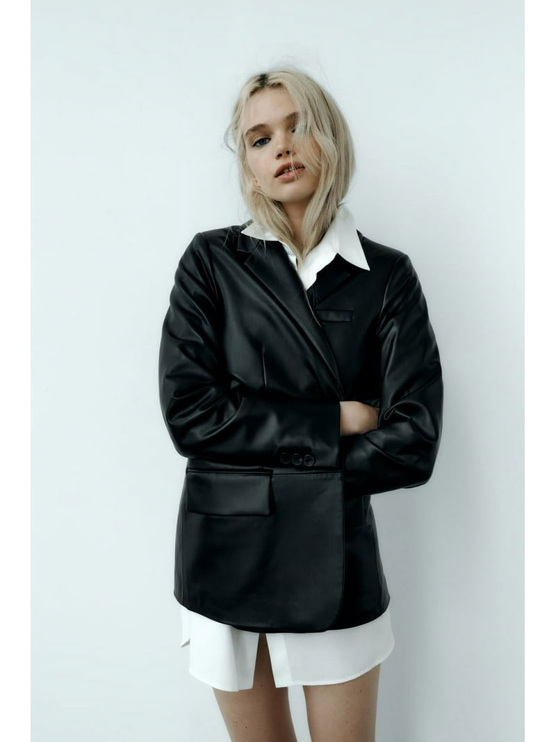 Zara FAUX LEATHER MENSWEAR STYLE BLAZER Size Small (4432/710