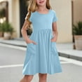 thumbnail image 2 of TQWQT Girls Dresses Summer Cute Girls Sundress Size 10-12 Kids Crewneck A Line Dresses Short Sleeve Basic Tween Girls T-Shirt Dress with Pockets Light Blue 120, 2 of 8