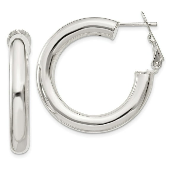 FB Jewels Sterling Silver Omega Back Hoop Earrings