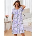 thumbnail image 4 of EKOUAER Zipper Robes for Women Short Sleeves Knit Bathrobes Knee Length Soft Lace Trim Loungewear with Pockets, 4 of 5