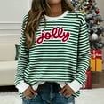 thumbnail image 2 of FYEGRE Women's Striped Letter Print Casual Crewneck Sweatshirt Fashionable Loose Fit Long Sleeve Pullover Soft Comfortable Fall Winter Everyday Wear Outfits Green L, 2 of 6