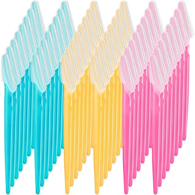 48 Pcs Eyebrow Razor, Face Razor Multipurpose Dermaplaning Tool, Hair Trimmer Shaper Shaver with Protective Cover, Facial Removal for Women Men Body Use, Yellow,Blue,Pink, Count (Pack of 1)