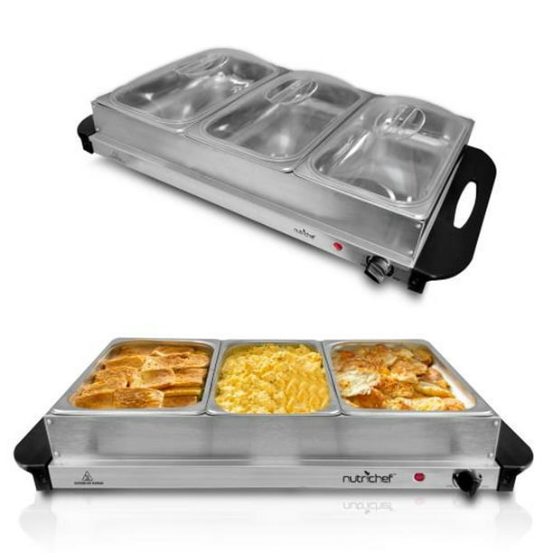 NutriChef 3 Pot Electric Hot Plate Buffet Warmer Chafing Serving