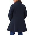 thumbnail image 4 of DARING DIVA Women's Plus Size A Line Notched Lapel Double Breasted Coat 1X Dark Blue, 4 of 6