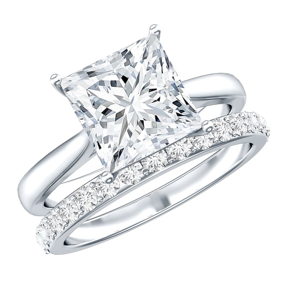 Rosec Jewels Moissanite Wedding Ring Set for Women - 3 Carat Engagement Ring with Enhancer - D-VS1 Grade Certified, 925 Sterling Silver, US 4.00