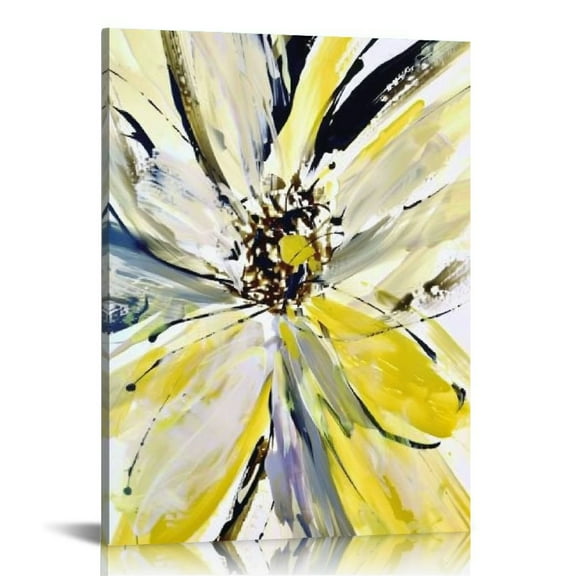 Acheng Yellow Flower Wall Art Yellow and Gray Wall Decor Modern Abstract Canvas Painting Prints Pictures Artwork Home Decor For Kitchen Living Room Dining Room 12x16 in