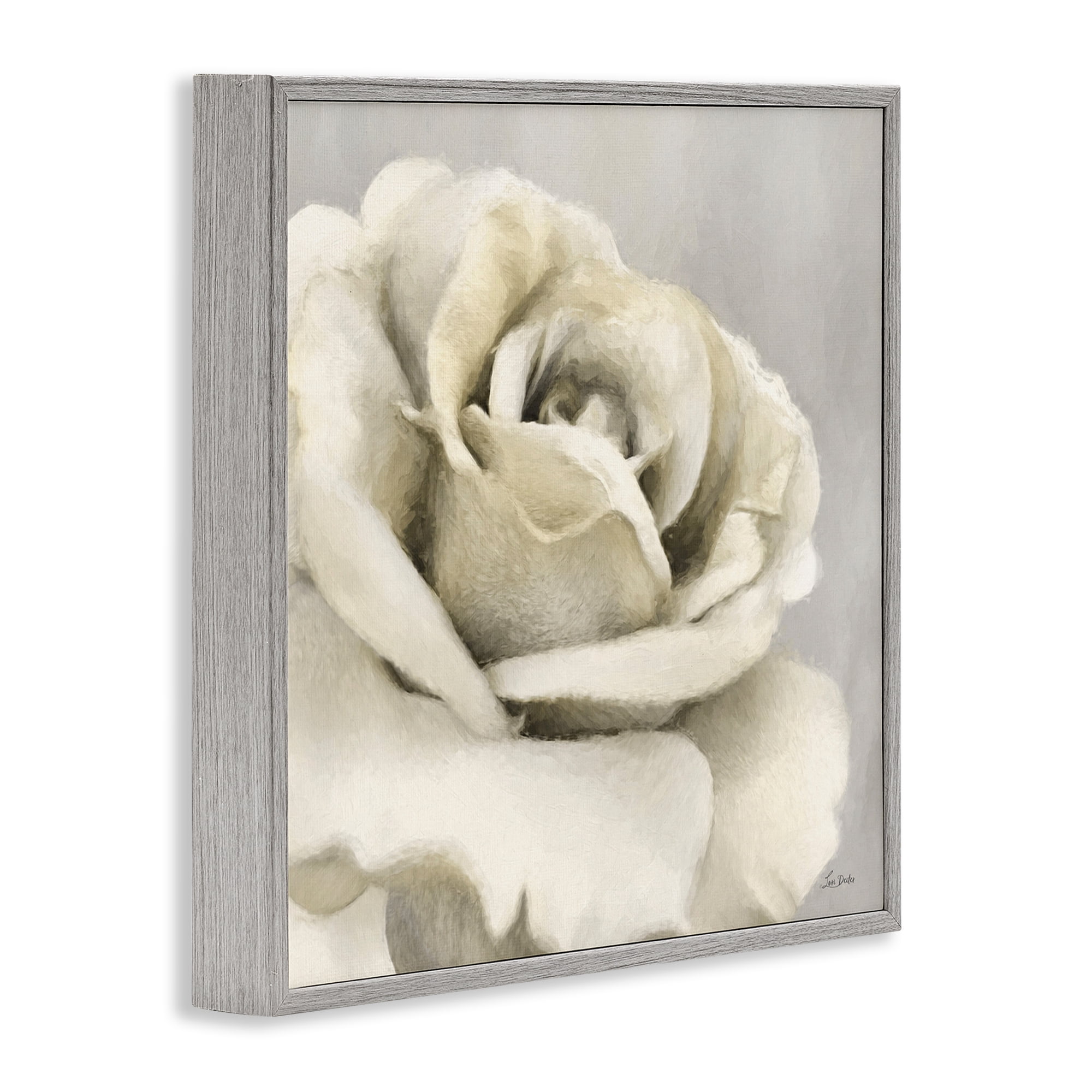 Stupell Industries Curling Rose Petals Botanical & Floral Painting Gray Framed Art Print Wall Art, 12 x 12