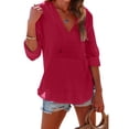 thumbnail image 2 of Nestiefly Women's Beach Cover Up Long Sleeve Summer Linen Shirt Hoodies Sweatshirt V Neck with Pocket Hooded Tops 2026 Red M, 2 of 6