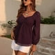 thumbnail image 5 of Tops Con Cuello En V Para Mujer, Blusa De Manga Larga De Material De Gasa Con Estampado De Puntos Elásticos Encantadores Para Vacaciones En La Oficina, 5 of 6