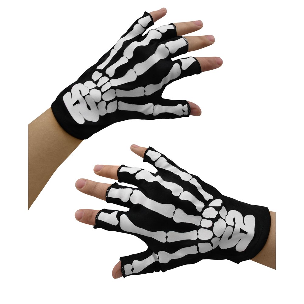 Young Adult Fingerless Skeleton Gloves, Multi, One Size Black Walmart