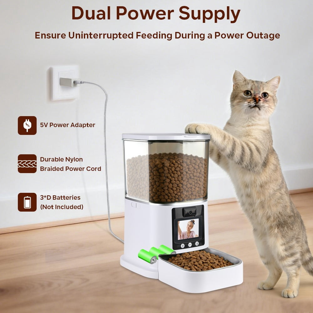 FGY 5L Automatic Cat Feeder with Camera 1080P HD, 2.4G/5G WiFi App Control, 2-Way Audio&Video Automatic Cat Food Dispenser (White)