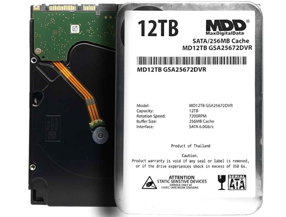 MaxDigitalData 12TB 7200 RPM 256MB Cache SATA 6.0Gb/s 3.5" Internal Hard Drive for Surveillance (MD12TGSA25672DVR) - 3 Years Warranty