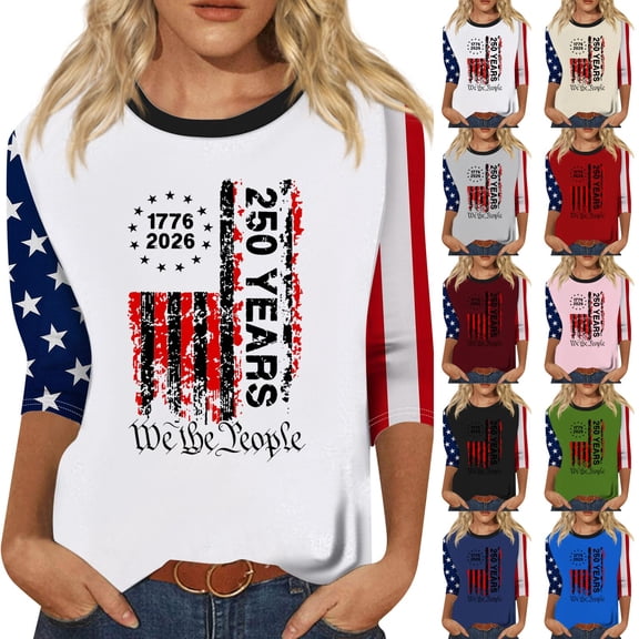Women's We The People 250 Years Raglan Shirt with 1776 to 2026 Star Circle and Red Black Striped Flag, Soft Cotton Blend for Daily Wear Gym Sessions Beige L