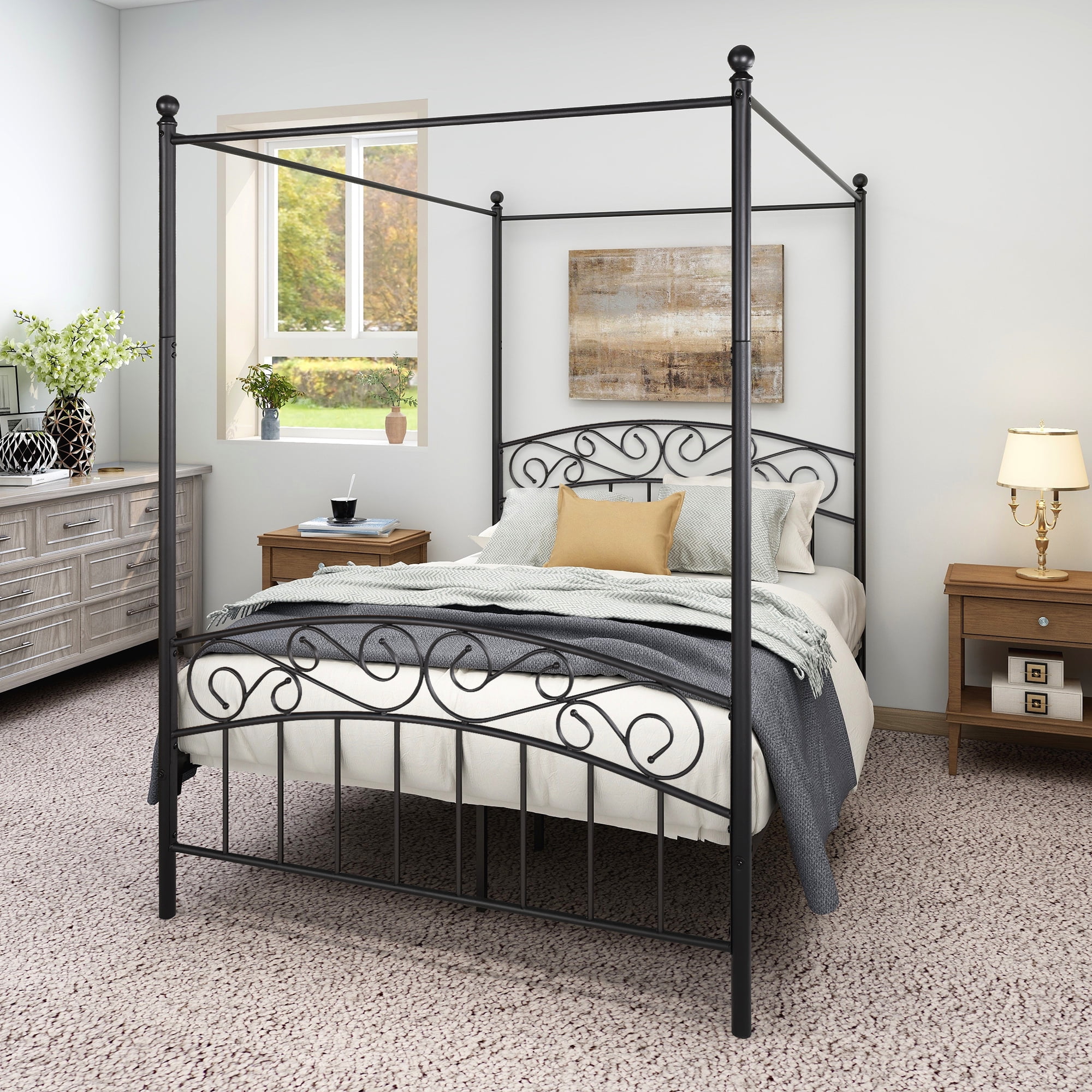 Saibaiyee Metal Canopy Bed Frame With, European Style Bed Frame
