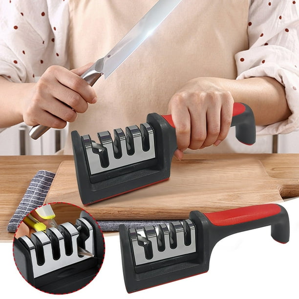 Afilador de cuchillos de mano multifuncional | Herramienta de afilado de cuchillas de cocina profesional de 4 etapas | Compatible con cuchillos de chef, dentados, de cocina, multiusos | Empuñadura