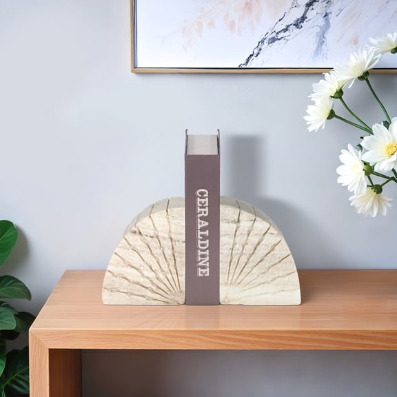 Sagebrook Home Semi-Circle Tan Onyx Marble Bookends (Set of 2)