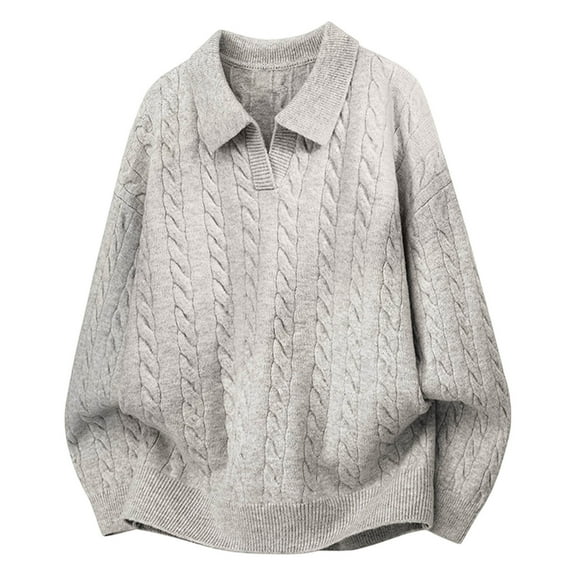ZUKMRJPC Mens V Neck Sweater Fall Casual Long Sleeve Lapel Loose Fit Pullover Sweaters Lightweight Solid Color Knit Textured Sweater