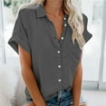 thumbnail image 2 of Annhoo Button down Shirts for Women Summer Casual Short Sleeve Collared Blouses Plus Size Loose Tops with Pockets, 2 of 6