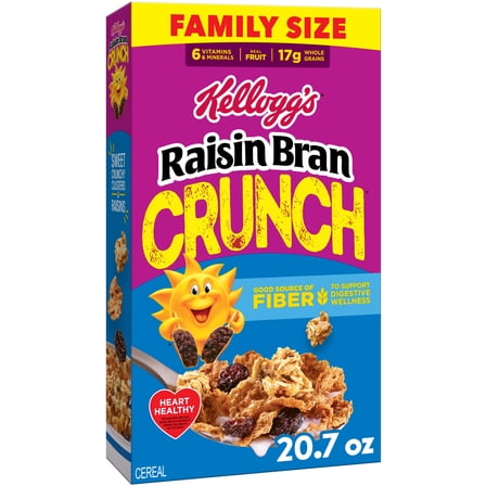 Kellogg's Raisin Bran Crunch Breakfast Cereal, Good Source of Fiber, Family Size, 20.7 oz