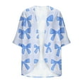 thumbnail image 5 of FAVIPT Womens Kimono Cardigans Floral Vintage Graphic Print Open Front Shirts 3/4 Sleeve Beach Sun Lightweight Blouses Casual Summer 2025 Tops Light Blue,S, 5 of 5
