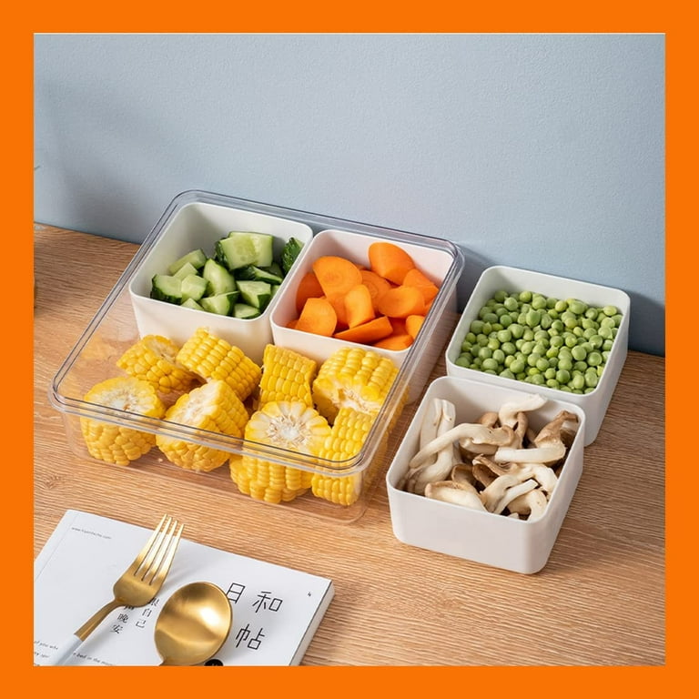 Homgreen 2 Pack Veggie Tray with Lid Food Storage Containers Square Fruit  Divided Snack Tray Container with 4 Compartments food Containers for  Refrigerator, 20*20*6.5cm 
